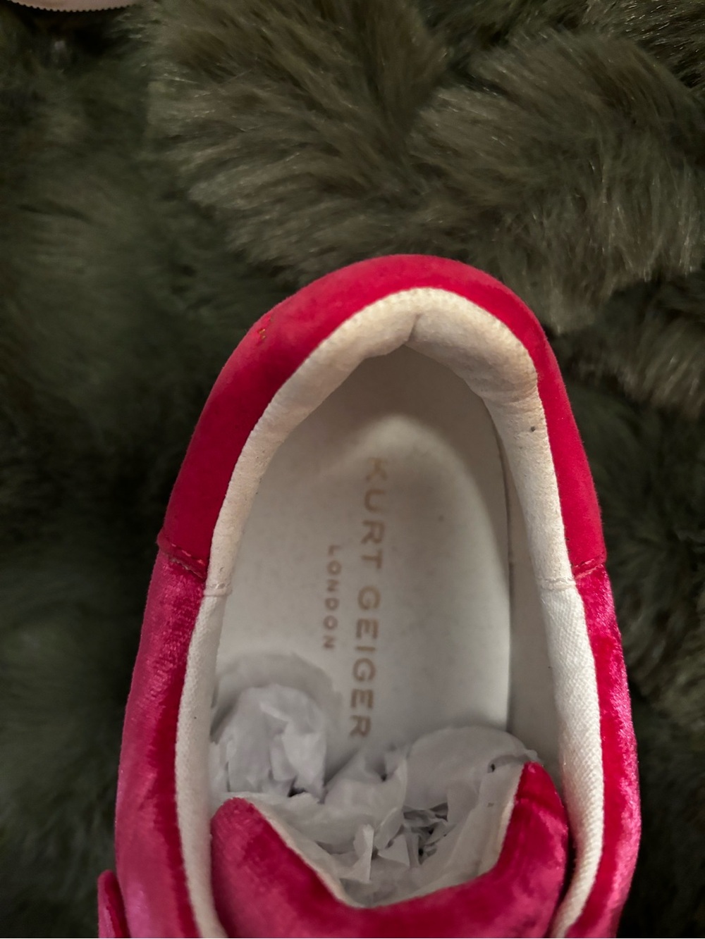 Kurt Geiger Hot Pink Velvet Slip-On Sneakers with Rhinestone Bow - Picture 6 of 6